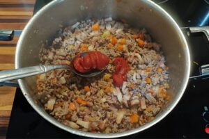 tomatenmark mit anrösten und weisswein hinzugeben